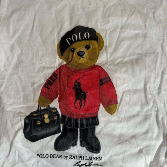 New Polo Ralph Lauren Girl's Bear White Cotton T-shirt 3T dirty - Picture 2 of 10